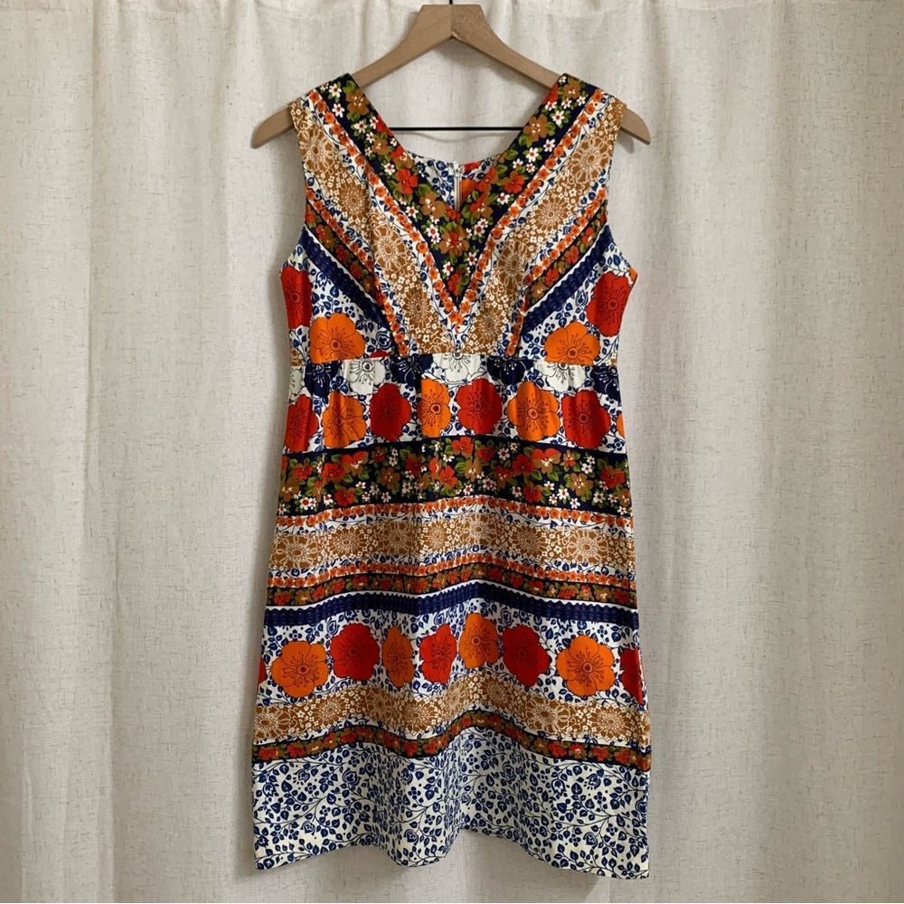 Vibrant Sleeveless 1960’s 1970’s Mexican Style Bold Floral Handmade Tea Dress 12